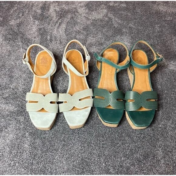 NEW $730 COCLICO Midwood Wedge Sandals ( 39 ) - Teal /‎ Mint Bundle - Picture 1 of 6